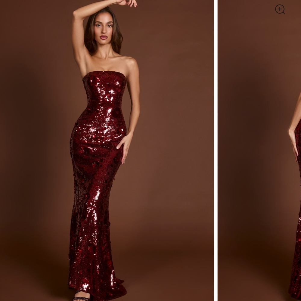 Oh Polly Strapless Burgundy Sequin Dress
